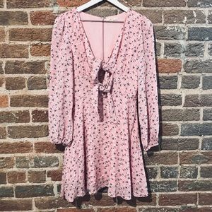 Long Sleeve Floral Tie Dress